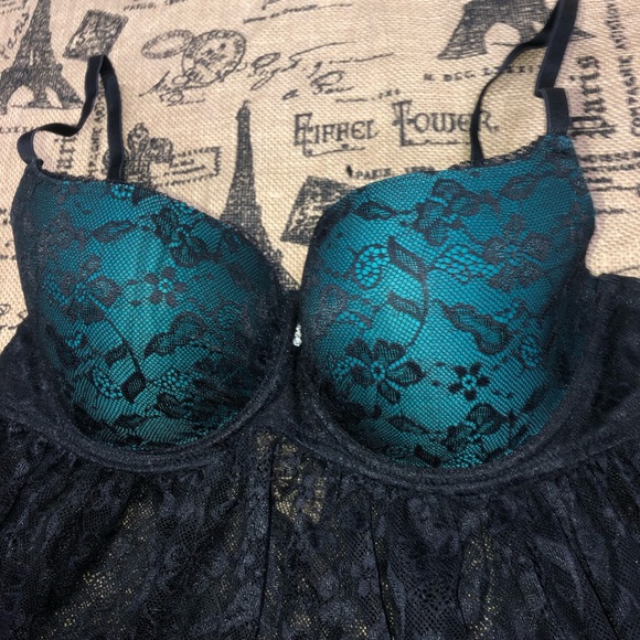 Frederick's Of Hollywood NWOT! Black Lace Mesh Babydoll And Bottom 2 Piece Set - Picture 13 of 14